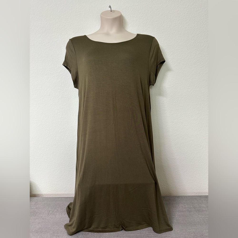 Women’s Plus Olive Green Casual T-Shirt Dress 3X